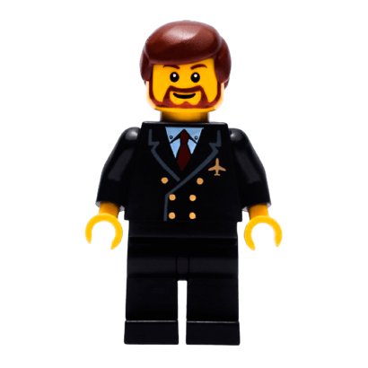 Фігурка Lego Airport 973pb0109 Pilot Red Tie and 6 Buttons Reddish Brown Hair City air048 Б/У - Retromagaz