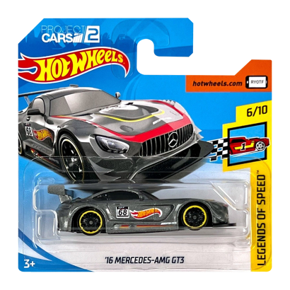 Машинка Базовая Hot Wheels '16 Mercedes-AMG GT3 Project CARS 2 Legends of Speed 1:64 FJV46 Dark Grey - Retromagaz