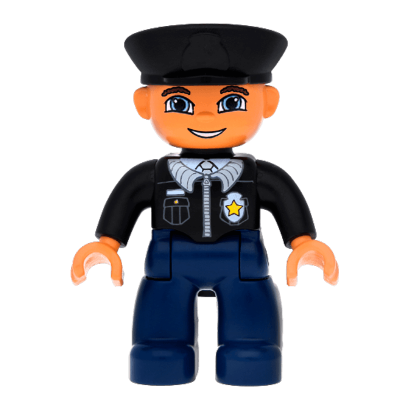 Фигурка Lego Boy Ville Police Dark Blue Leg Black Top Duplo 47394pb107 Б/У - Retromagaz