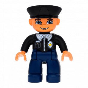 Фігурка Lego Boy Ville Police Dark Blue Leg Black Top Duplo 47394pb107 Б/У