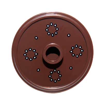 Зброя Lego Щит Round with Stud and Ring Around Edge with Silver Dots Pattern 91884pb002 4652801 Dark Brown Б/У - Retromagaz