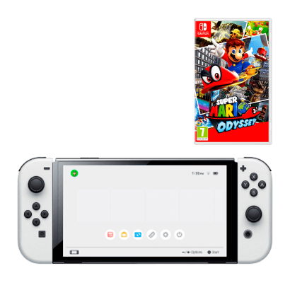 Набор Консоль Nintendo Switch OLED Model HEG-001 64GB White Новый + Игра Super Mario Odyssey Русские Субтитры - Retromagaz