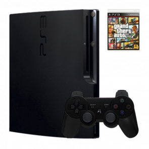 Набір Консоль Sony PlayStation 3 Slim 320GB Black Б/У  + Гра Grand Theft Auto V Російські Субтитри - Retromagaz