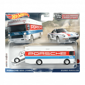 Машинка Premium Hot Wheels Porsche 959 (1986) та Транспортер Euro Hauler Team Transport 1:64 FLF56/HKF47 White 2шт - Retromagaz