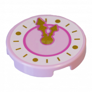 Плитка Lego Кругла Декоративна Bottom Stud Holder with Dark Pink Clock with Gold Hands Pattern 2 x 2 14769pb107 6135339 Bright Pink Б/У