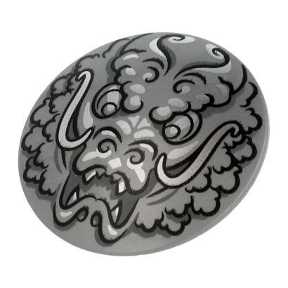 Оружие Lego Щит Circular Convex Face with Black and Silver Ninjago Dragon 75902pb16 6302892 Flat Silver Б/У - Retromagaz