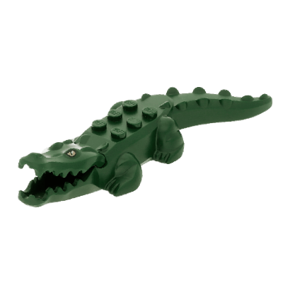 Фигурка Lego Вода Alligator Crocodile with 20 Teeth with Yellow Eyes Pattern with Blue Technic Animals 18904c01pb01 Dark Green Б/У - Retromagaz