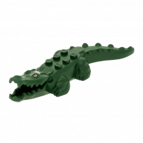 Фигурка Lego Вода Alligator Crocodile with 20 Teeth with Yellow Eyes Pattern with Blue Technic Animals 18904c01pb01 Dark Green Б/У