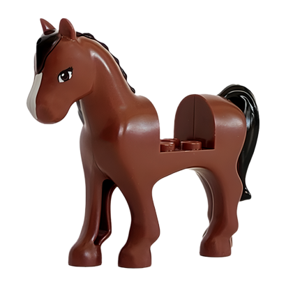 Фігурка Lego Земля Horse with Cutout with Black Mane and Tail Brown Eyes and White Blaze Pattern Animals 93083c01pb03 Reddish Brown Б/У - Retromagaz