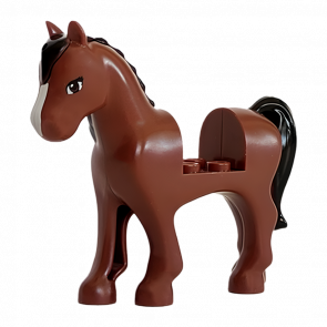 Фігурка Lego Земля Horse with Cutout with Black Mane and Tail Brown Eyes and White Blaze Pattern Animals 93083c01pb03 Reddish Brown Б/У