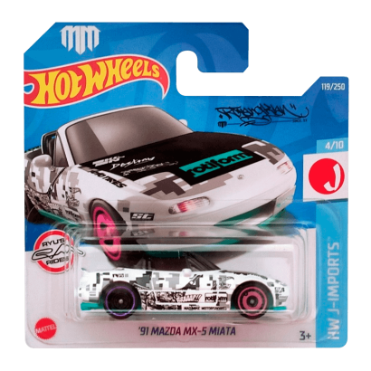 Машинка Базовая Hot Wheels '91 Mazda MX-5 Miata Mad Mike J-Imports 1:64 HCV77 White - Retromagaz