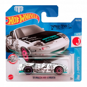 Машинка Базова Hot Wheels '91 Mazda MX-5 Miata Mad Mike J-Imports 1:64 HCV77 White - Retromagaz