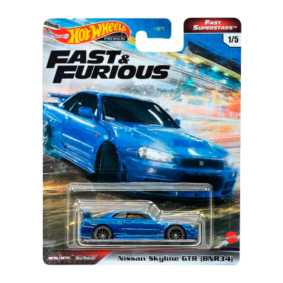 Машинка Premium Hot Wheels Nissan Skyline GTR (BNR34) Fast & Furious 1:64 GRL84 Metallic Blue - Retromagaz