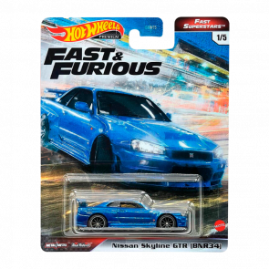 Машинка Premium Hot Wheels Nissan Skyline GTR (BNR34) Fast & Furious 1:64 GRL84 Metallic Blue - Retromagaz