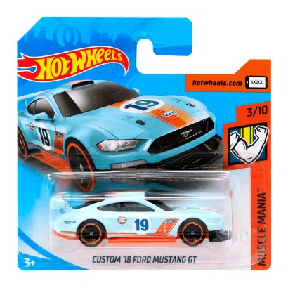 Машинка Базова Hot Wheels Custom '18 Ford Mustang GT Gulf Muscle Mania 1:64 FYB67 Light Blue - Retromagaz