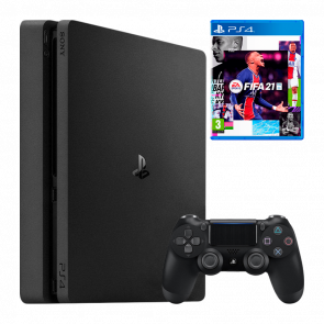 Набор Консоль Sony PlayStation 4 Slim 500GB Black Б/У  + Геймпад Беспроводной DualShock 4 Version 2 + Игра FIFA 21 Русская Озвучка - Retromagaz