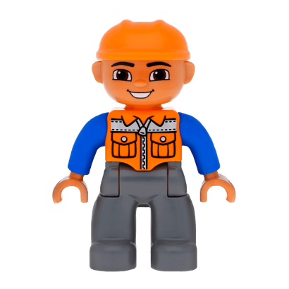 Фігурка Lego Boy Dark Bluish Grey Legs Orange Vest Duplo 47394pb156 Б/У - Retromagaz