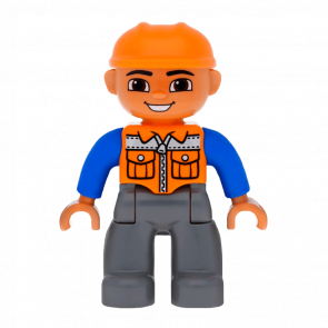 Фігурка Lego Boy Dark Bluish Grey Legs Orange Vest Duplo 47394pb156 Б/У