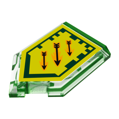 Плитка Lego Модифікована Декоративна Pentagonal Nexo Power Shield Patern Arrow Strike 2 x 3 22385pb023 6133242 Trans-Bright Green 4шт Б/У - Retromagaz