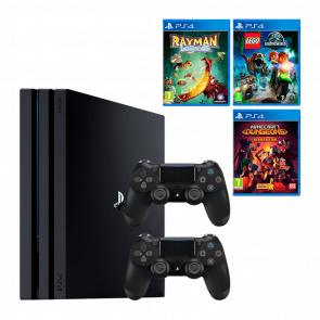 Набір Консоль Sony PlayStation 4 Pro CUH-72xx 1TB Black Б/У + Гра Rayman Legends Російська Озвучка + Гра Lego Jurassic World Російські Субтитри + Геймпад Бездротовий DualShock 4 Version 2 + Гра Minecraft Dungeons Hero Edition Російські Субтитри