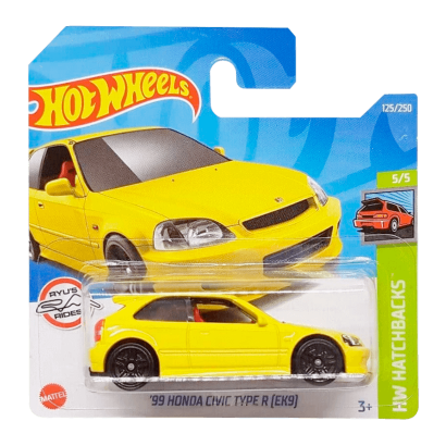 Машинка Базовая Hot Wheels '99 Honda Civic Type R (EK9) Hatchbacks 1:64 HCT98 Yellow - Retromagaz