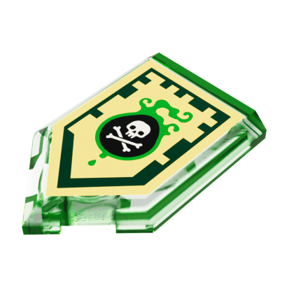 Плитка Lego Модифицированная Декоративная Pentagonal Nexo Power Shield Pattern Venom Bite 2 x 3 22385pb009 6133533 Trans-Bright Green 4шт Б/У - Retromagaz