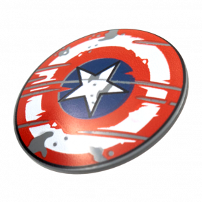 Оружие Lego Щит Circular Convex Face with Red and White Rings and Captain America Star Scratched Weathered 75902pb21 6350346 Dark Bluish Grey Б/У - Retromagaz