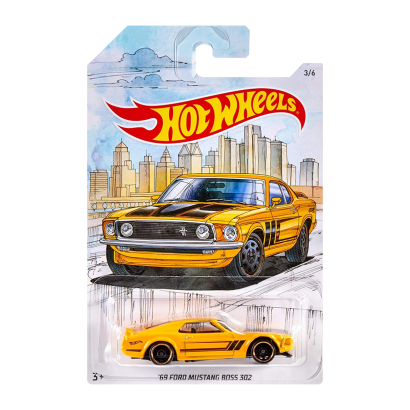 Тематическая Машинка Hot Wheels '69 Ford Mustang Boss 302 Detroit Muscle 1:64 FYY10 Yellow - Retromagaz