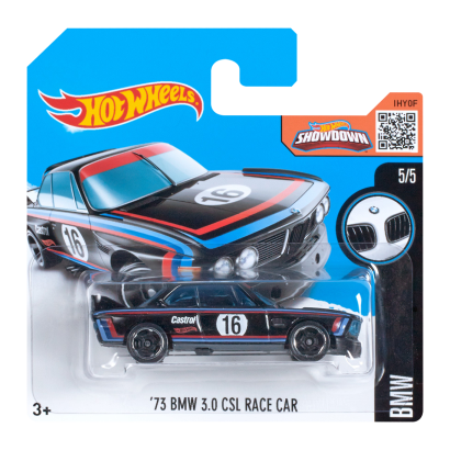 Машинка Базовая Hot Wheels '73 BMW 3.0 CSL Race Car BMW 1:64 DHX63 Black - Retromagaz