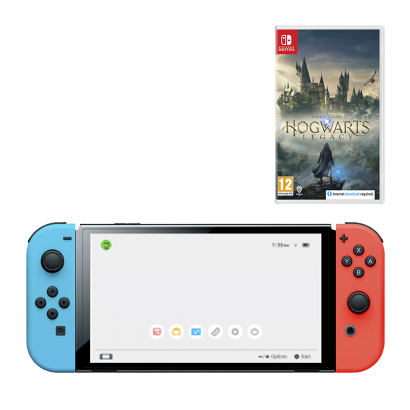 Набір Консоль Nintendo Switch OLED Model HEG-001 64GB Blue Red Новий  + Гра Hogwarts Legacy Російські Субтитри - Retromagaz