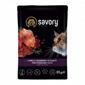 Вологий Корм для Котів Cтерилізованих Savory Ягня та Журавлина 85g - Retromagaz