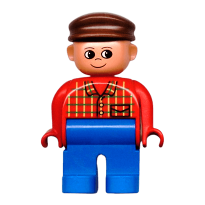 Фігурка Lego Boy Blue Legs Red Top Plaid Brown Cap Duplo 4555pb100 1 Б/У - Retromagaz