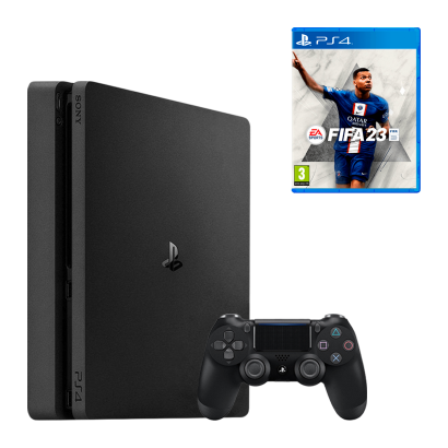 Консоль Sony PlayStation 4 Slim 500GB Black Б/У Хороший + Гра Sony PlayStation 4 FIFA 23 Російська Озвучка Новий - Retromagaz