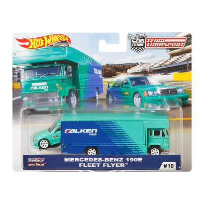 Машинка Premium Hot Wheels Mercedes-Benz 190E и Транспортер Fleet Flyer Team Transport 1:64 FYT08 Green 2шт - Retromagaz