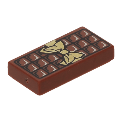 Плитка Lego Декоративная with Groove with Candy Bar Chocolate Blocks and Gold Bow Pattern 1 x 2 3069bpb0440 6139435 Reddish Brown 2шт Б/У - Retromagaz