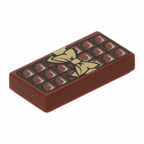 Плитка Lego Декоративная with Groove with Candy Bar Chocolate Blocks and Gold Bow Pattern 1 x 2 3069bpb0440 6139435 Reddish Brown 2шт Б/У - Retromagaz