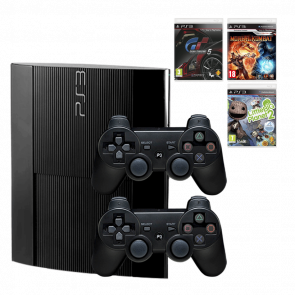 Набор для Двоих: Консоль PlayStation 3 Super Slim 500GB Black Б/У + Геймпад RMC Новый + LittleBigPlanet 2 + Mortal Kombat + Gran Turismo 5