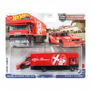 Машинка Premium Hot Wheels 2шт Alfa Romeo 155 V6 TI та Транспортер Fleet Flyer Team Transport 1:64 FLF56/HKF42 Red