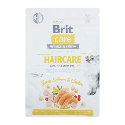 Сухий Корм для Котів Brit Care GF Haircare Healthy & Shiny Coat Курка Лосось 2kg - Retromagaz