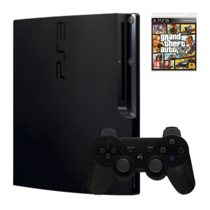 Набор Консоль Sony PlayStation 3 Slim 120GB Black Б/У  + Игра Grand Theft Auto V Русские Субтитры - Retromagaz