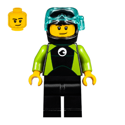 Фигурка Lego Harbor 973pb2739 Male Black Wetsuit with White Logo City cty0958 Б/У - Retromagaz