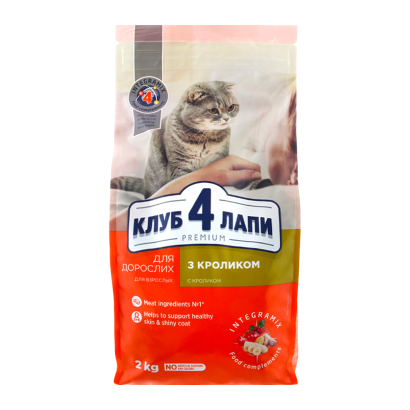 Сухий Корм для Котів Клуб 4 Лапи Premium Adult Кролик 2kg - Retromagaz