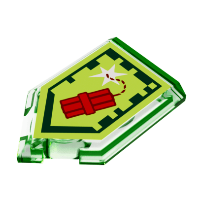 Плитка Lego Модифікована Декоративна Pentagonal Nexo Power Shield Pattern Dynamighty 2 x 3 22385pb028 6133484 6247408 Trans-Bright Green 4шт Б/У - Retromagaz