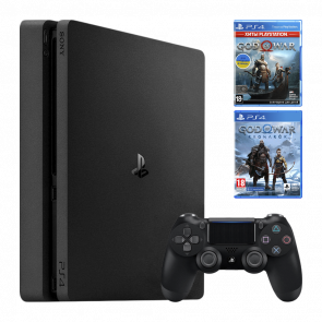 Набор Консоль Sony PlayStation 4 Slim 500GB Black Б/У  + Игра God of War Ragnarok Русская Озвучка + God of War - Retromagaz