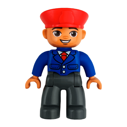 Фігурка Lego Boy Train Conductor Dark Bluish Grey Legs Blue Jacket Duplo 47394pb165a Б/У - Retromagaz