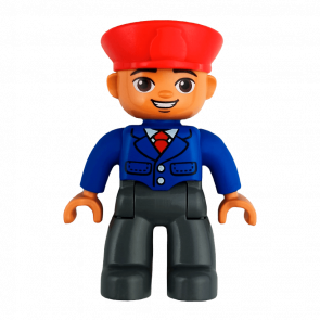 Фигурка Lego Boy Train Conductor Dark Bluish Grey Legs Blue Jacket Duplo 47394pb165a Б/У - Retromagaz