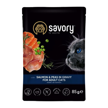 Вологий Корм для Котів Savory Лосось та Горошок 85g - Retromagaz