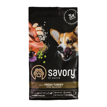 Сухий Корм для Собак Cтерилізованих Savory All Breed Індичка 1kg - Retromagaz