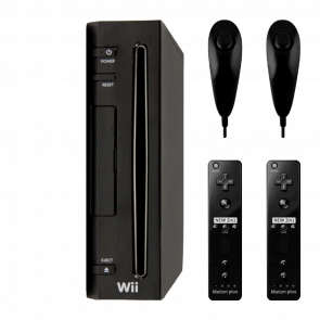 Набор Консоль Nintendo Wii RVL-001 Europe 512MB Black Без Геймпада Б/У  + Контроллер Беспроводной RMC Remote Plus Новый 2шт + Проводной  Nunchuk  2шт