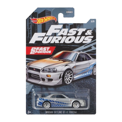 Тематична Машинка Hot Wheels Nissan Skyline GT-R (BNR34) Fast & Furious 1:64 GRP56 Silver - Retromagaz